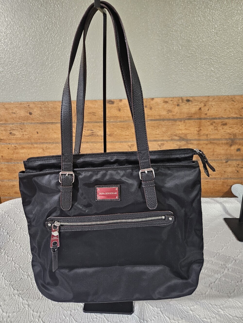 Dana Buchman Black Nylon Tote with Front Zip Pocket